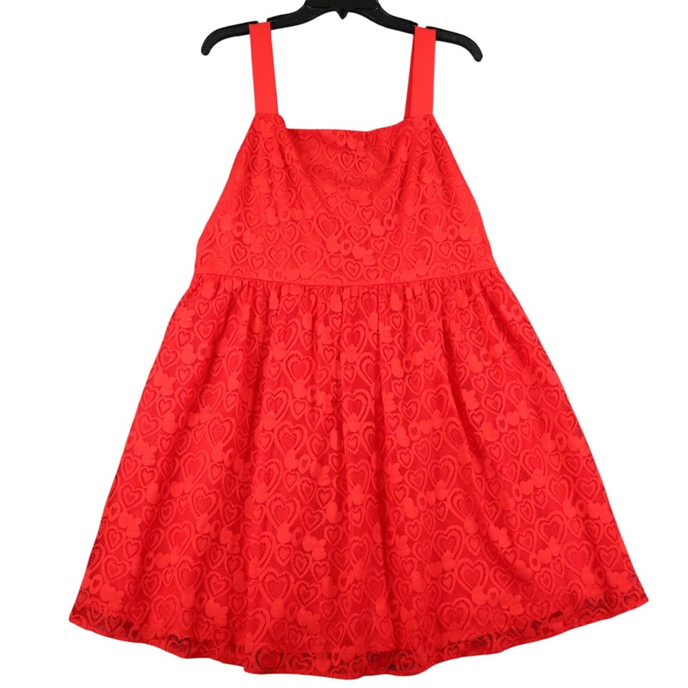 ModCloth Heart Lace Dress Womens 14 Red Fit Flare Sleeveless Party Date Night